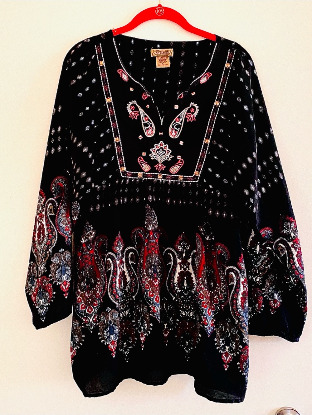Vintage-Inspired Women's Navy Blue Paisley Pintuck Tunic Top